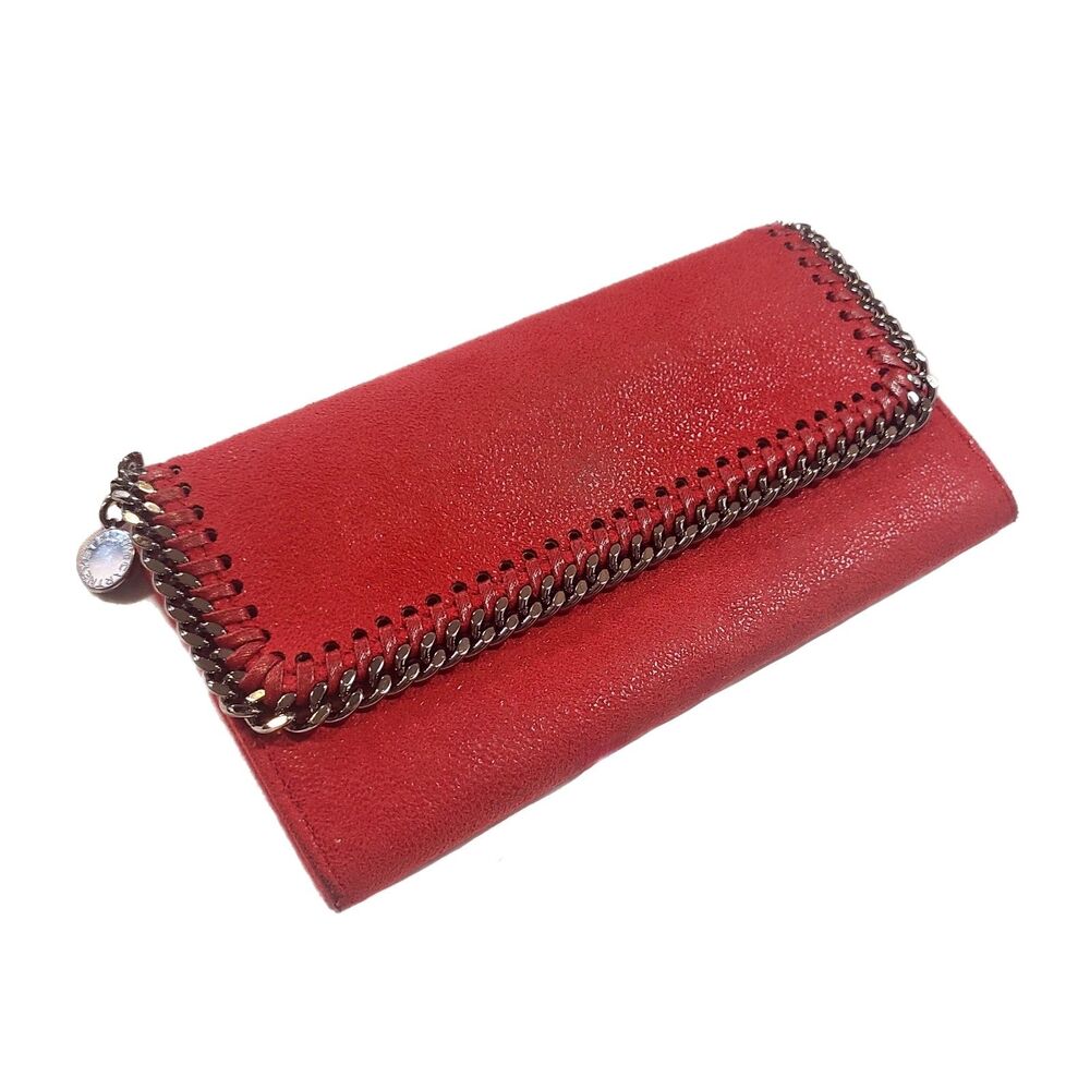 Stella McCartney Falabella Red Shaggy Deer Fold Over Long Chain Wallet Italy